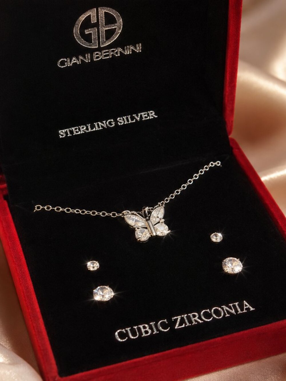 Giani Bernini 3-Pc. Set CZ Butterfly Pendant Necklace & Two Pair Earrings Set